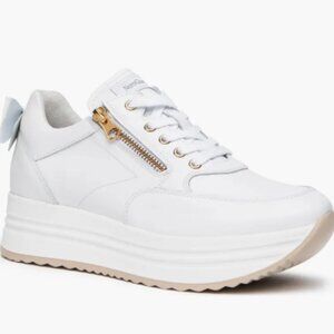 NeroGiardini White Bow Platform Sneakers SIZE 9, Women’s Italian Leather Shoes
